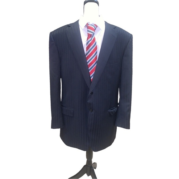 Ermenegildo Zegna Mens 2 Button Pinstripe BlazerJacket black wool IT 56R/ US 46R